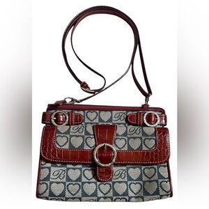 Brighton Vintage Y2K Heart Adjustable Leather & Canvas Crossbody Bag w/ Wallet